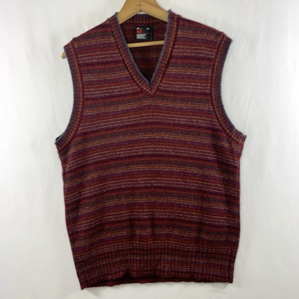 VTG Mens Rainbow Striped Wool Blend Sweater Vest Tag XL Actual S/M Grandpa USA